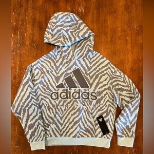 NWT Girls’ Adidas Sz 14 Seafoam/ teal & gray  tiger stripe hoodie.